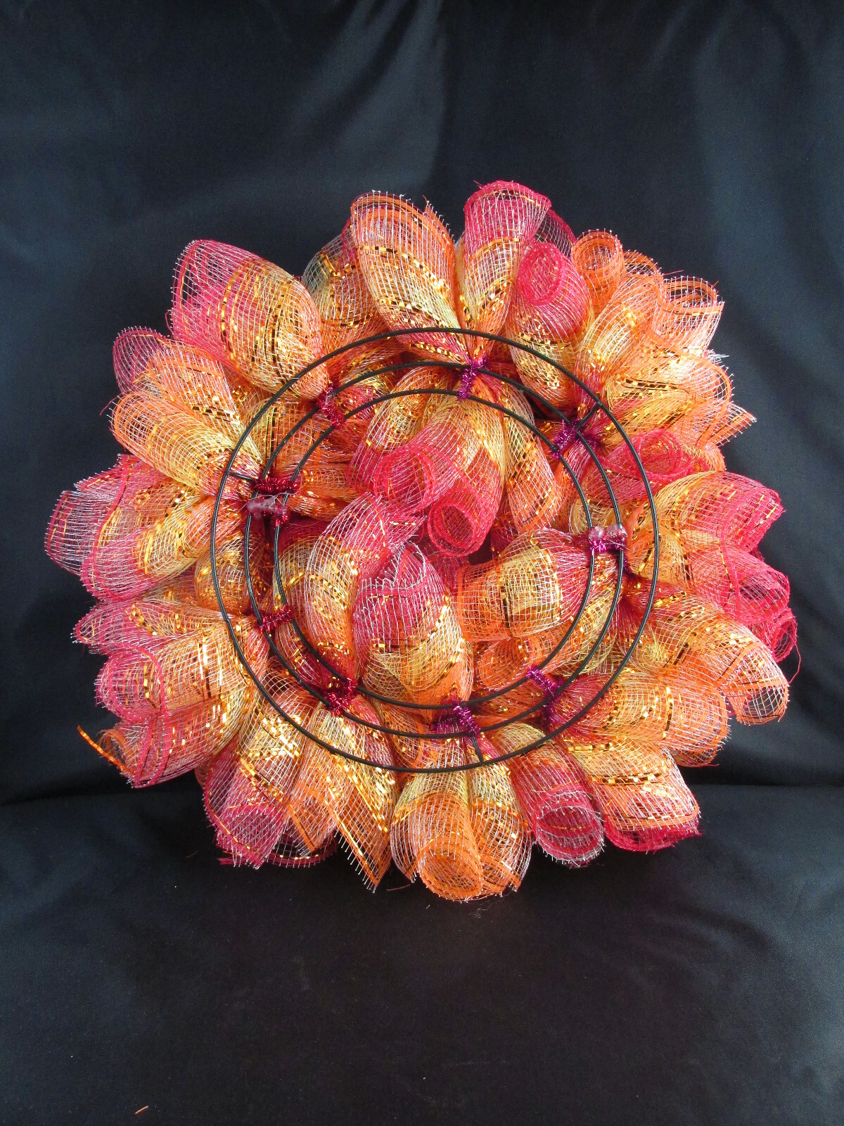 Beautiful New England Colored Woodland Cruffle Deco Mesh Ribbon Wreath