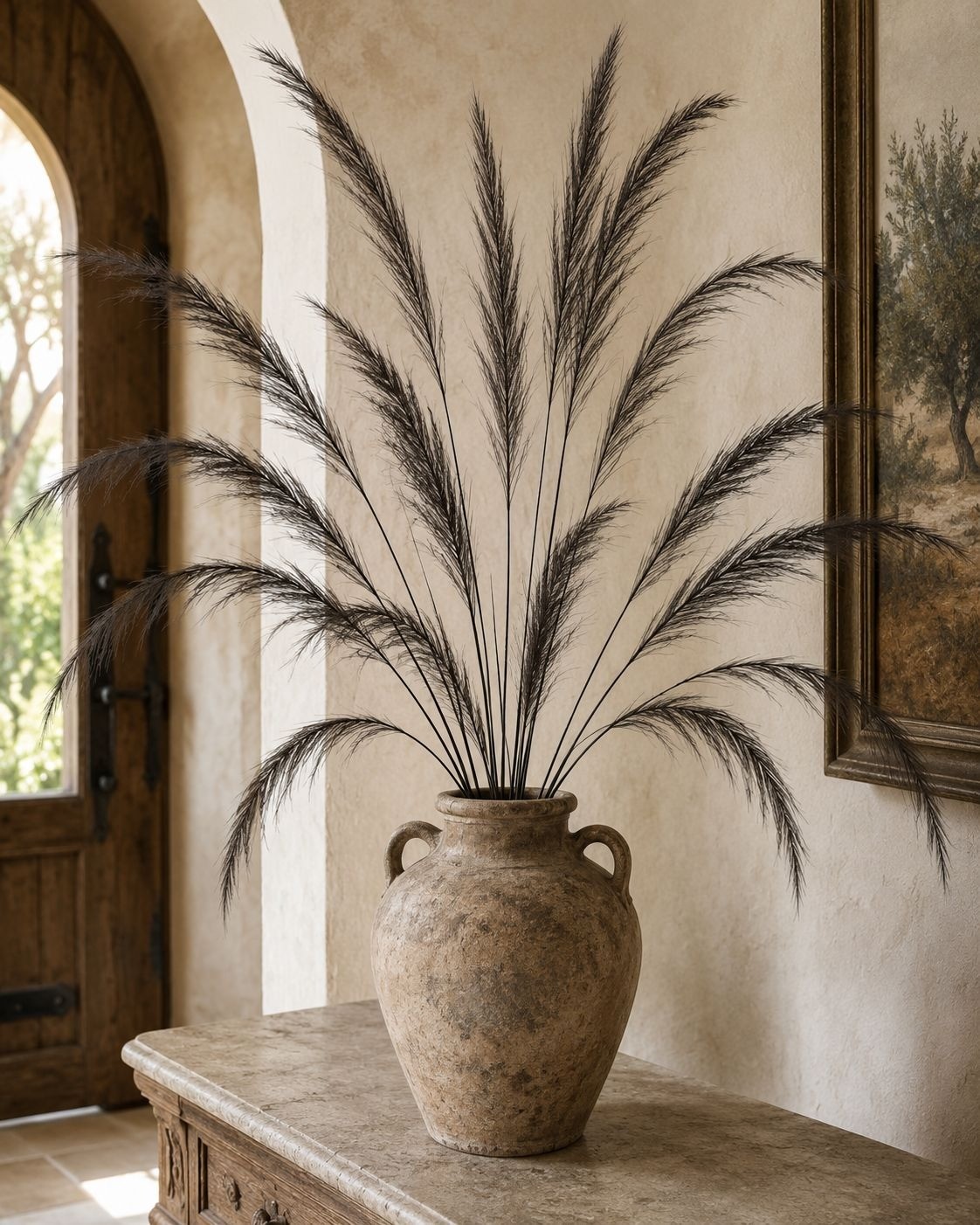 Black Pampas Grass Stems, 16 Artificial Wispy Faux Grass Stems, 31 Inch Tall Mod