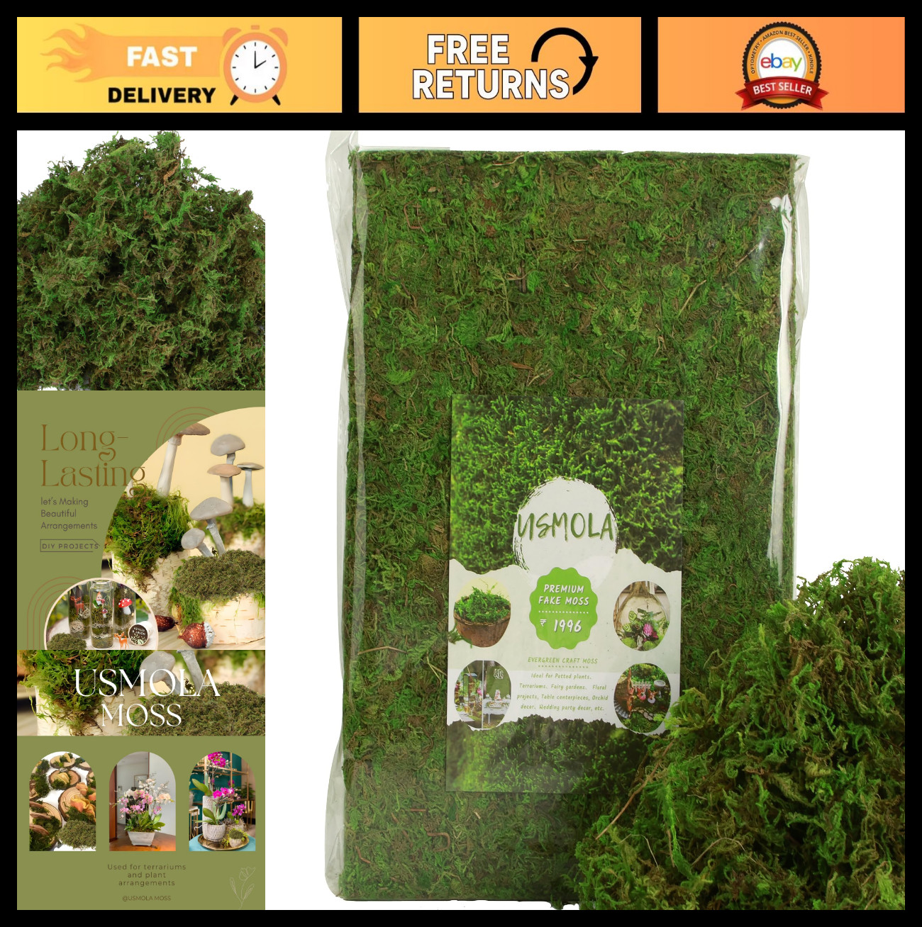 Large Capacity Fake Moss for Potted Plants & DIY Crafts – 2LBS Faux Green Moss f