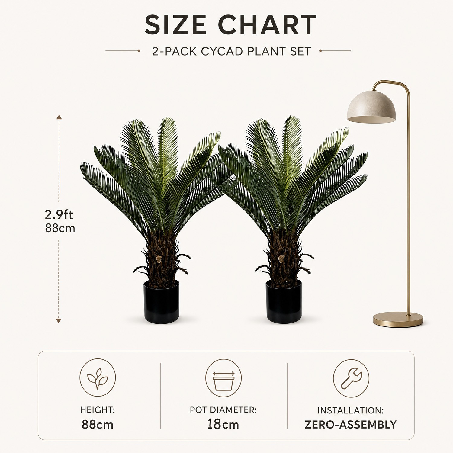 2 Pack 2.2ft Artificial Sago Palm Tree, Fake Cycad Plant for Home Garden Decor