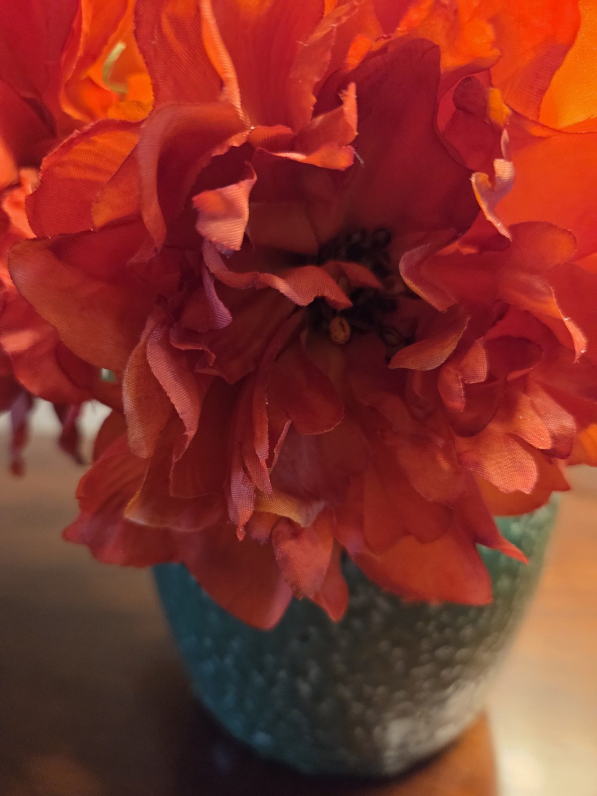 Jade Green Glazed POT With Red Peony Flowers, POT IS NEW FLOWERS REMOVEABLE