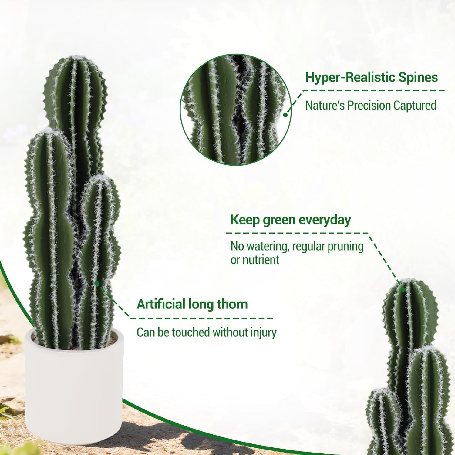 Realistic Artificial Cactus Plant in Pot – Lifelike Faux Saguaro Fleshy Plant
