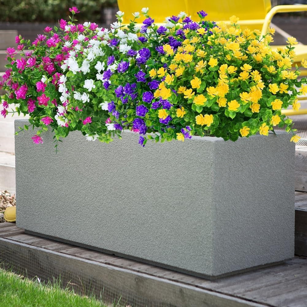 8 Bundles of UV Resistant Boxwood Faux Flowers for -Round Outdoor Decor