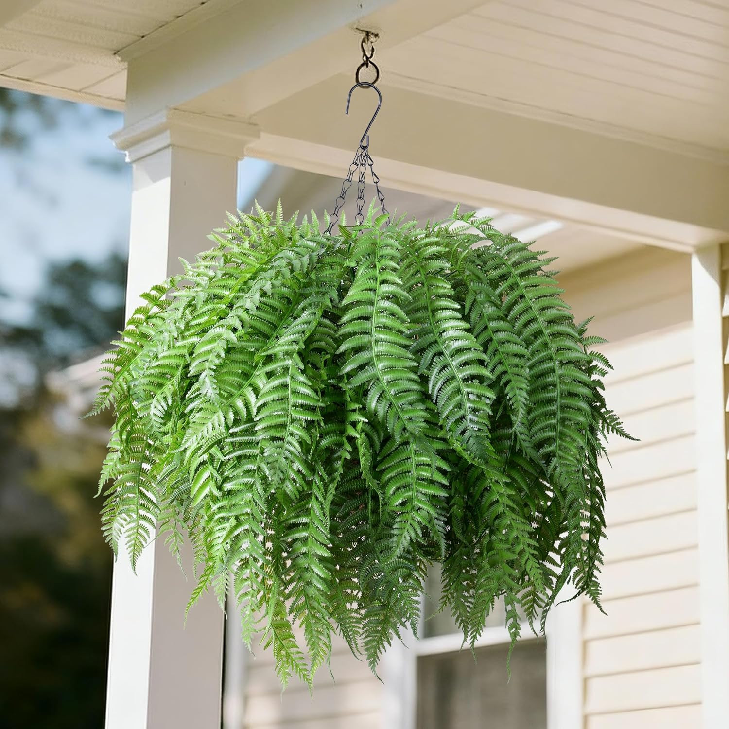 Artificial Hanging Plants Outdoor, UV Resistant Fake Fern Faux Greenery for outs