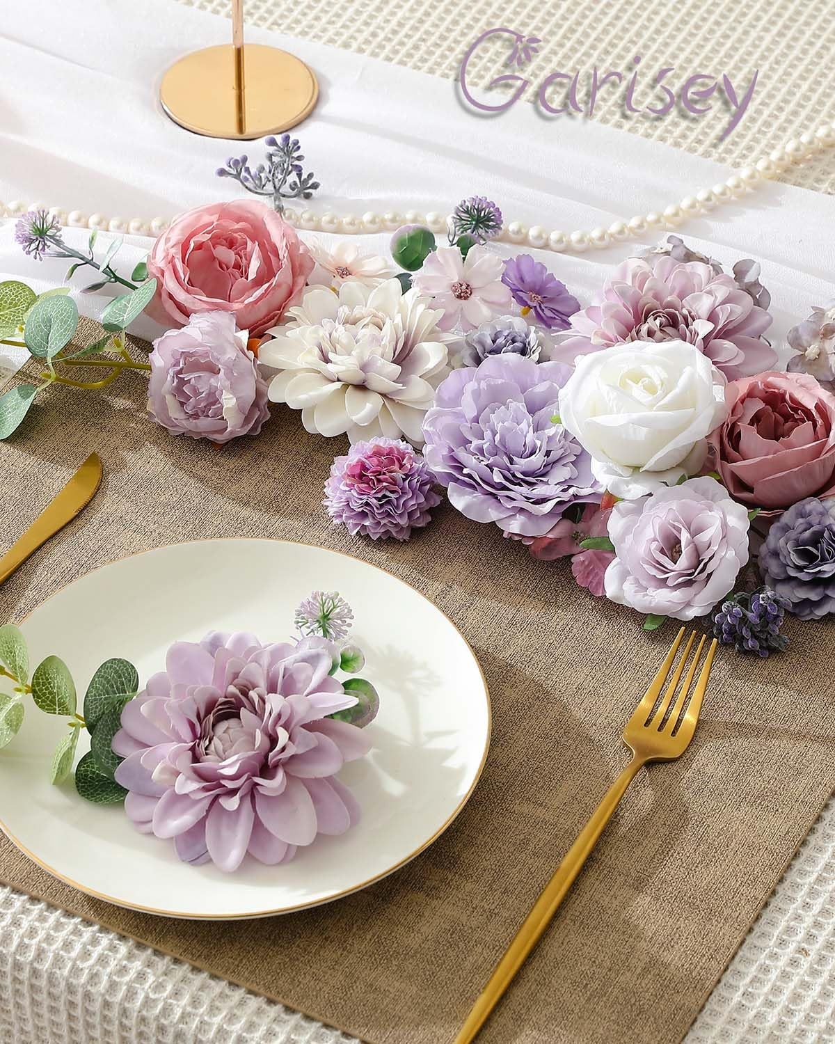 Artificial Flowers Combo Box Set Purple Silk Flower for DIY Wedding Bouquet A…