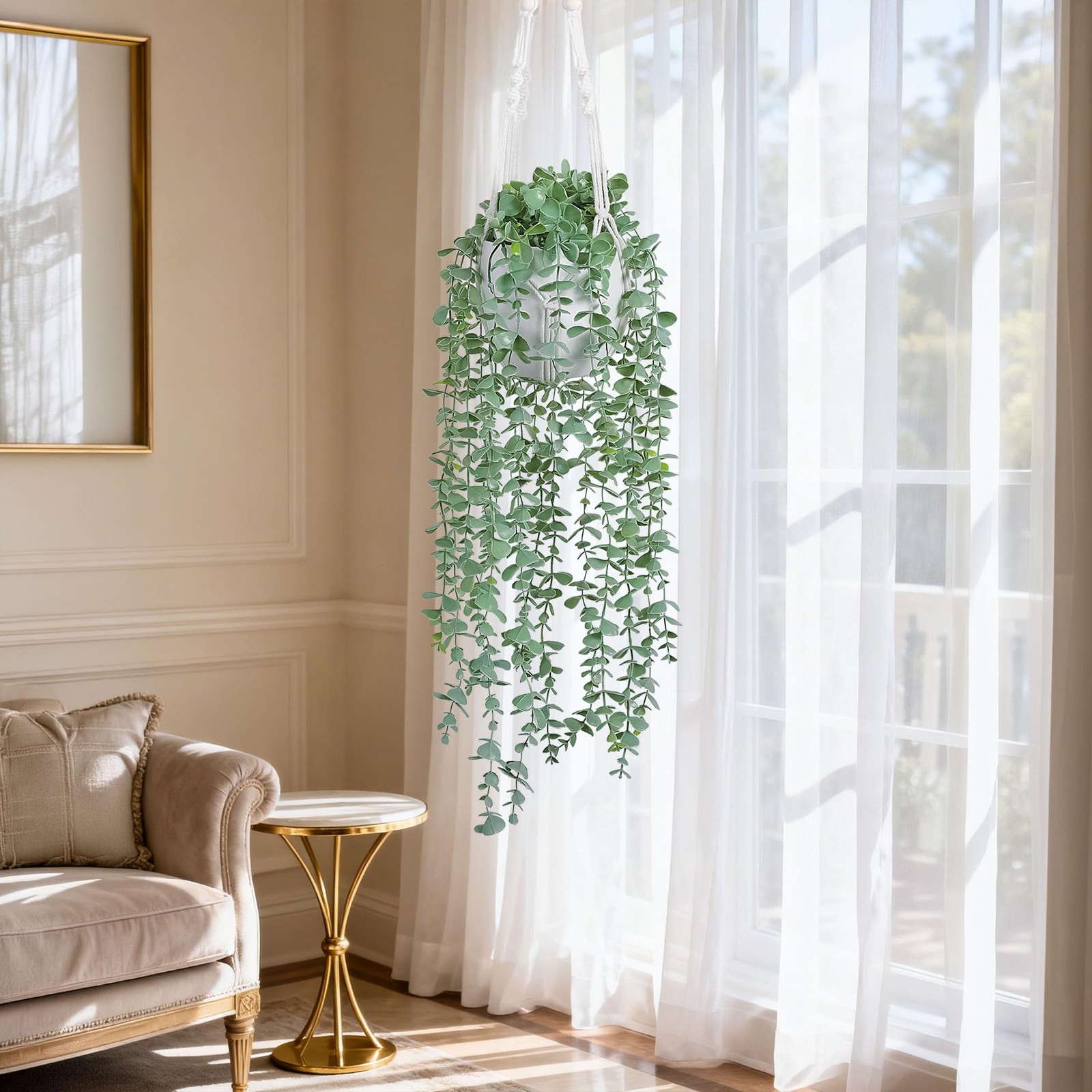 2 Packs Fake Hanging Plants with Pots, Artificial Eucalyptus Hanging Plants w…