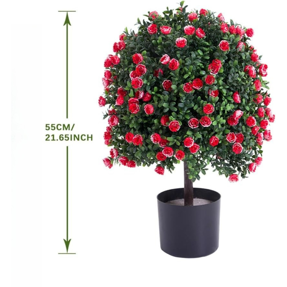 2 Pack 21.65″ Faux Rose Topiary Ball in Pot UV Resistant PE for Indoor Outdoor