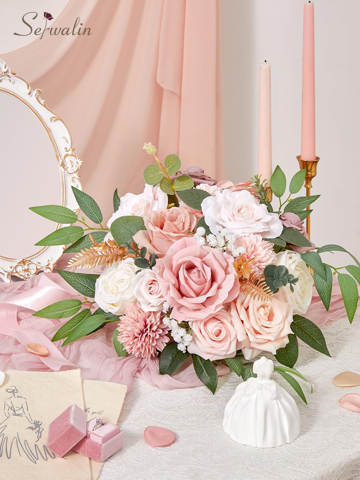 Artificial Flowers Box, Dusty Rose, Pink, White Roses, DIY Wedding Decor Bouquet