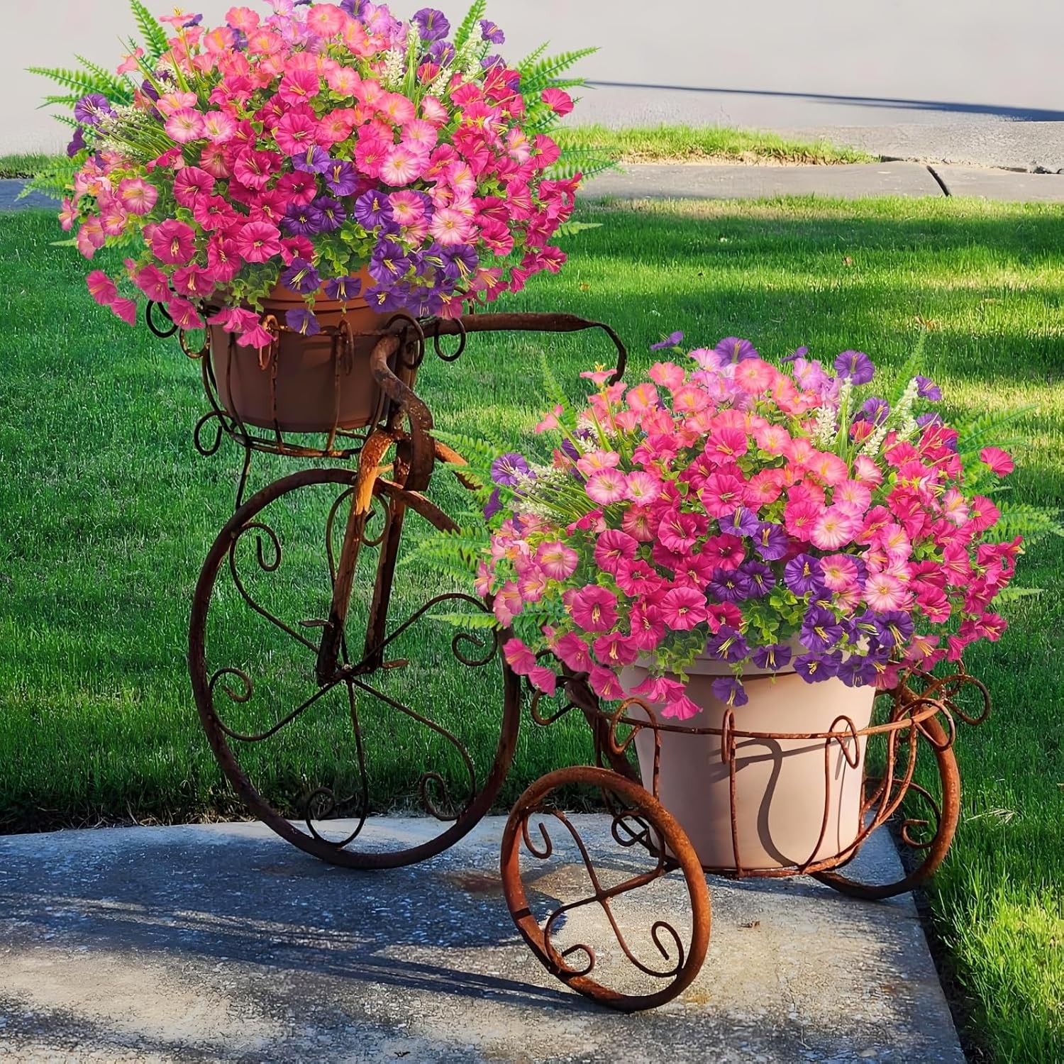 Artificial Petunias Flowers Faux Plants for Spring Outdoor Porch Planter