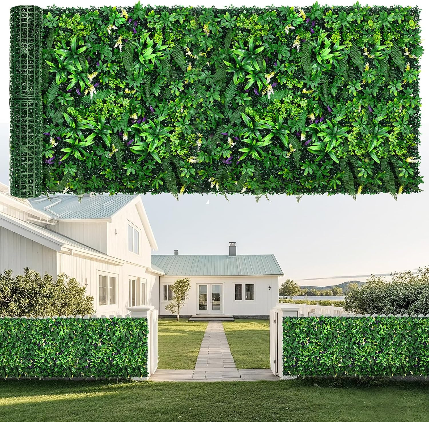Artificial Grass Wall Panels 40″X120″(33.3 Sqft), Hedge Green Wall Decor Backdro
