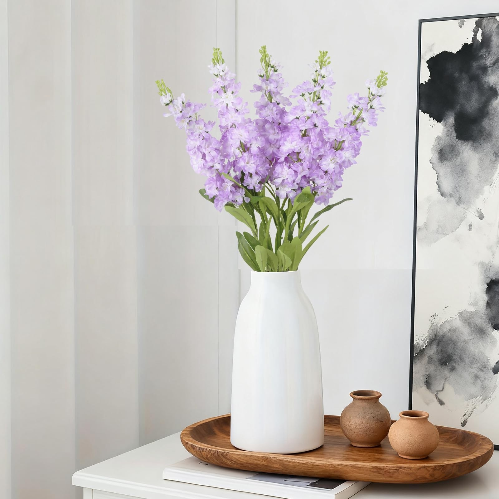 Light Purple Delphinium Artificial Flowers 5PCS Silk Flowers with Stems Snapd…