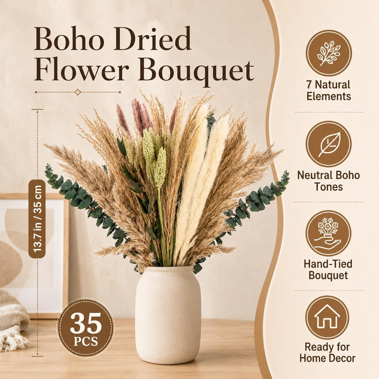 35PCS Dried Pampas Grass Decor – 7 Varieties Small Dried Flower | Dried Pampas G