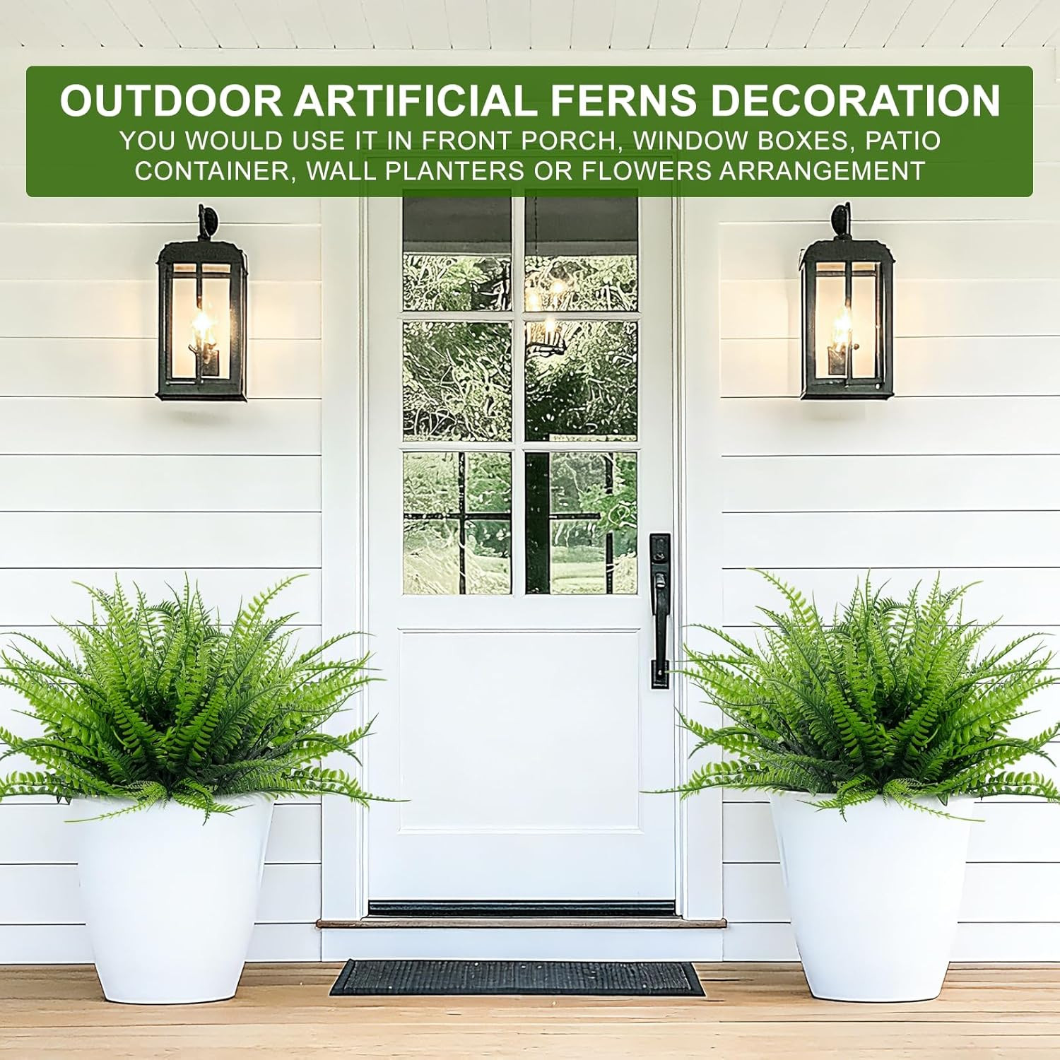 12 Bundles Fake Ferns Artificial Plants Outdoor 17 Inch Long Length Summer Decor