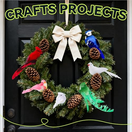 6pcs Realistic Artificial Birds with Real Feathers, Clip-on Christmas Tree