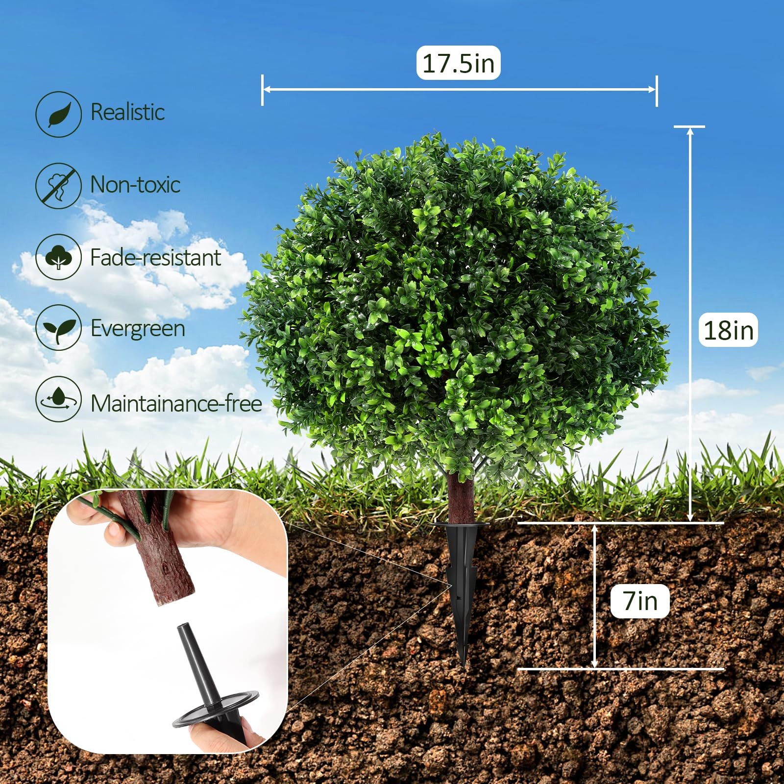 Artificial Boxwood Topiary Tree, 25 Inch 2 Set Outdoor Faux Boxwood Bush Plan…