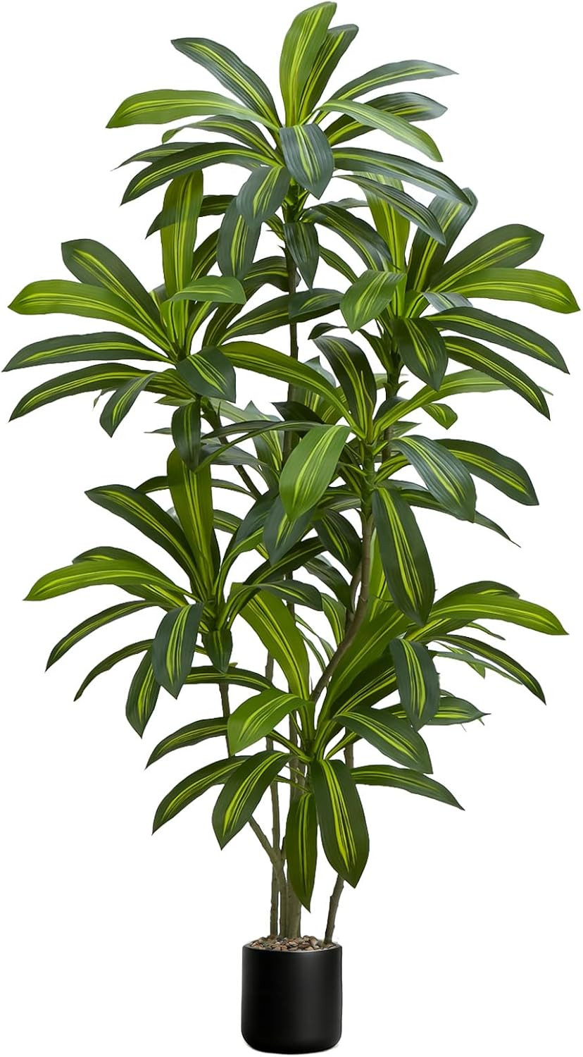 6FT Artificial Dracaena Tree with Realistic Leaves & Black Planter for Home Deco
