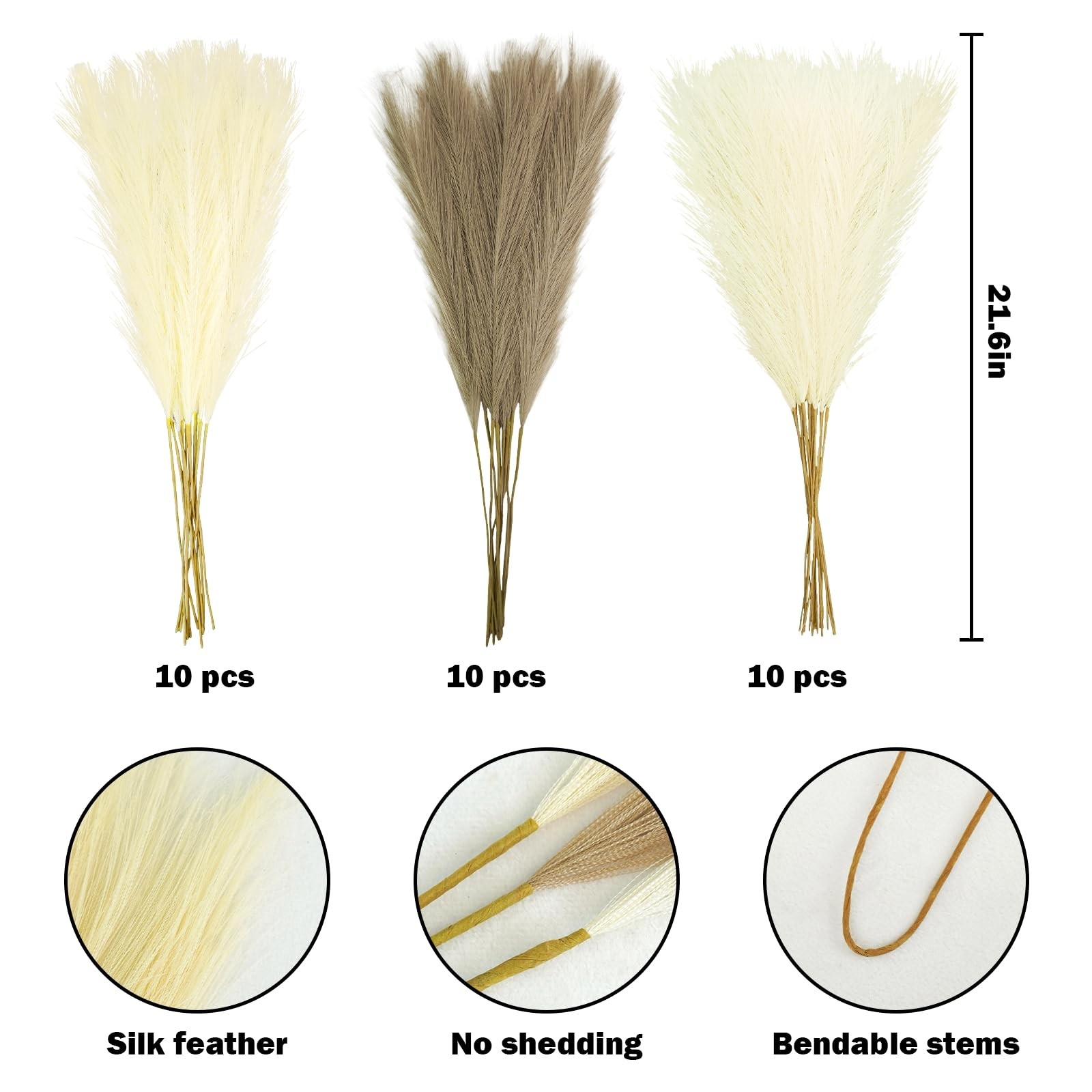30pcs Faux Pampas Grass, 21.6in Fluffy Artificial Colored Pompas Grass Short …