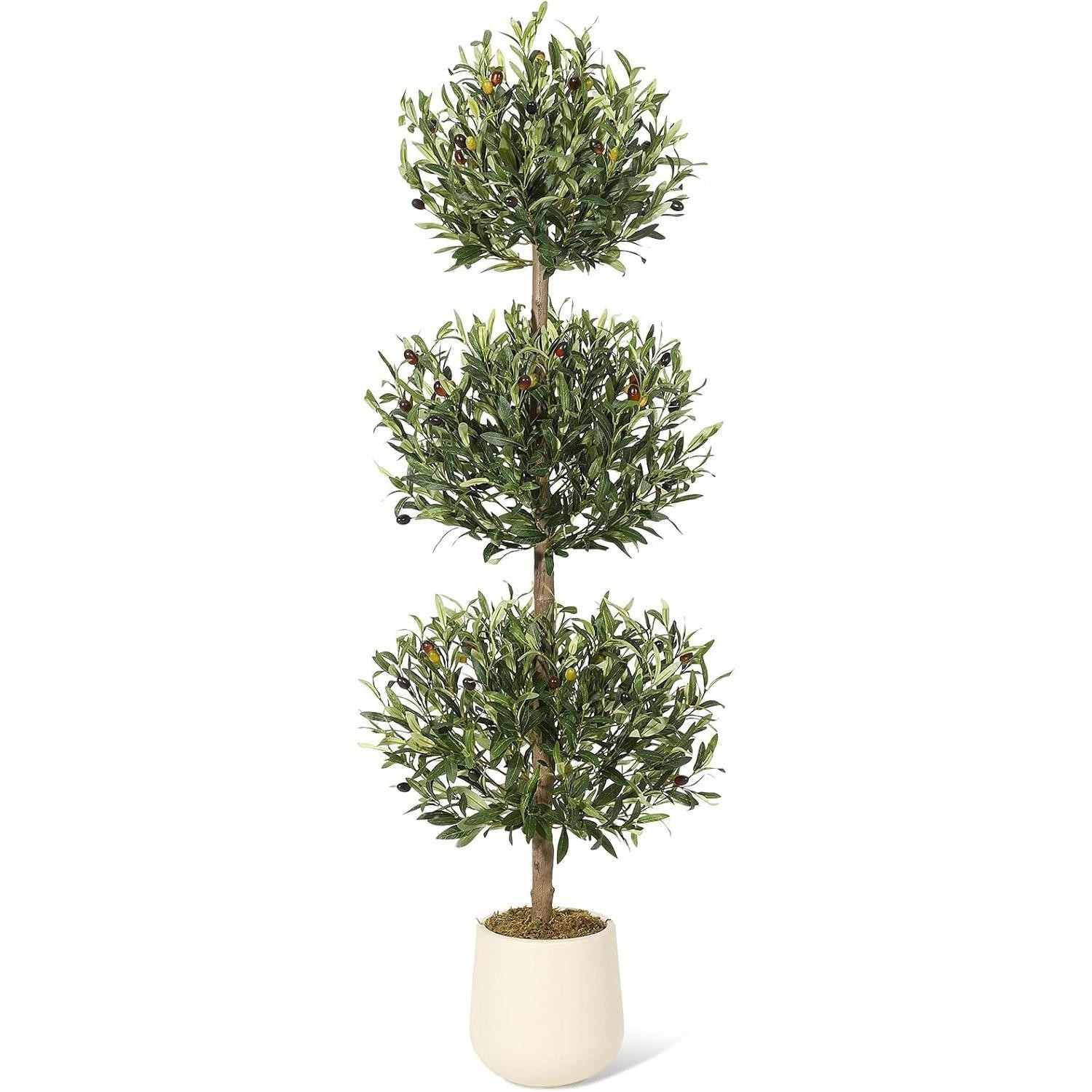 5ft Artificial Olive Tree Triple Ball Topiary Faux Plant Potted Fake Shrub Pot