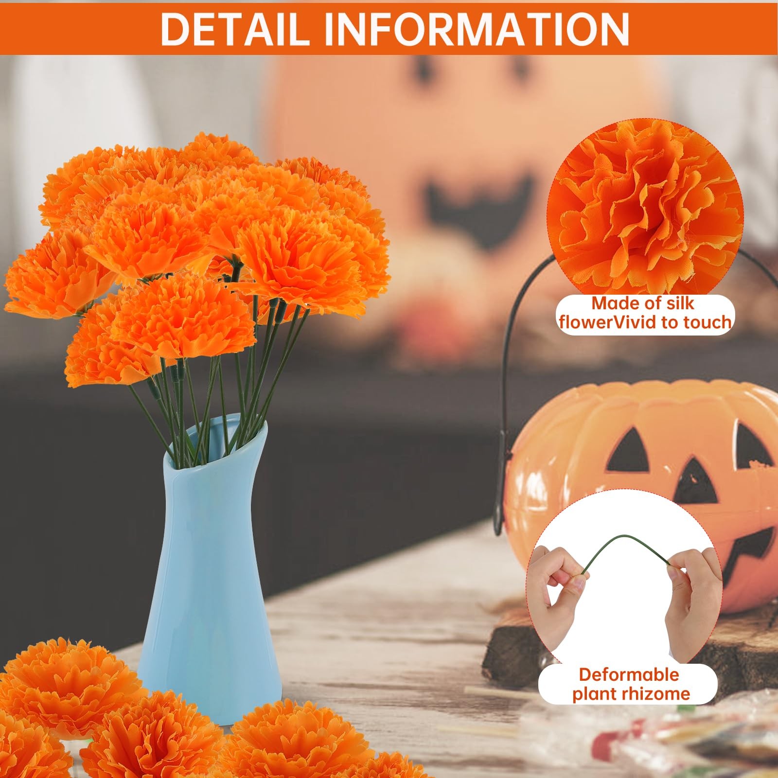 Hananona 50Pcs Artificial Marigold Flower Heads, Silk Marigold Heads Bulk Fake F