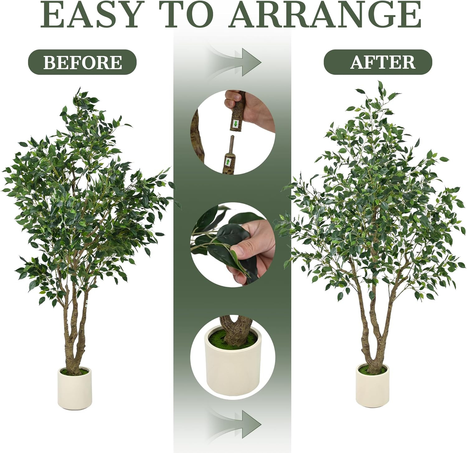6.5Ft Artificial Ficus Tree – Realistic Faux Plant for Home & Office Decor