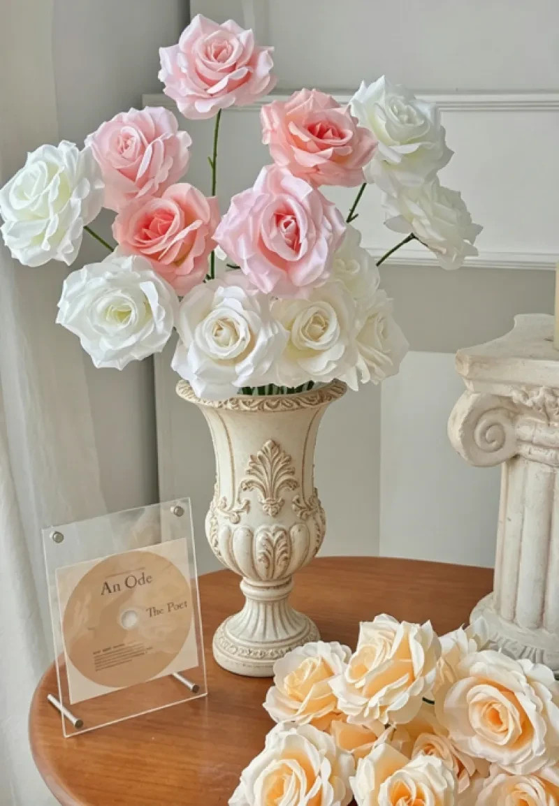 6Pcs Silk Artificial Roses Faux Flowers Pink Blue Purple for Wedding Home Decor