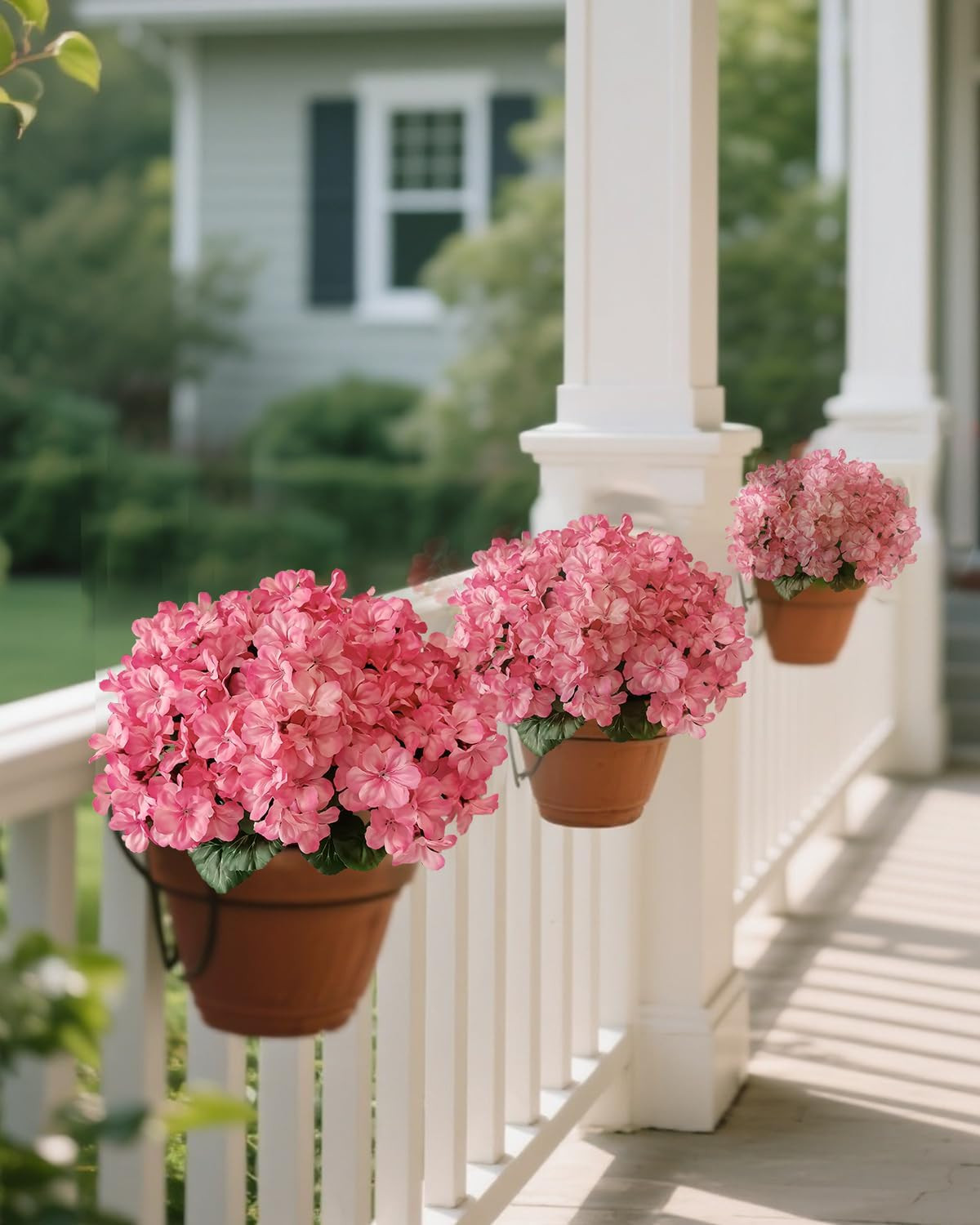 6 Bundles Faux Geranium Flowers Outdoor UV Resistant Pink Silk Artificial