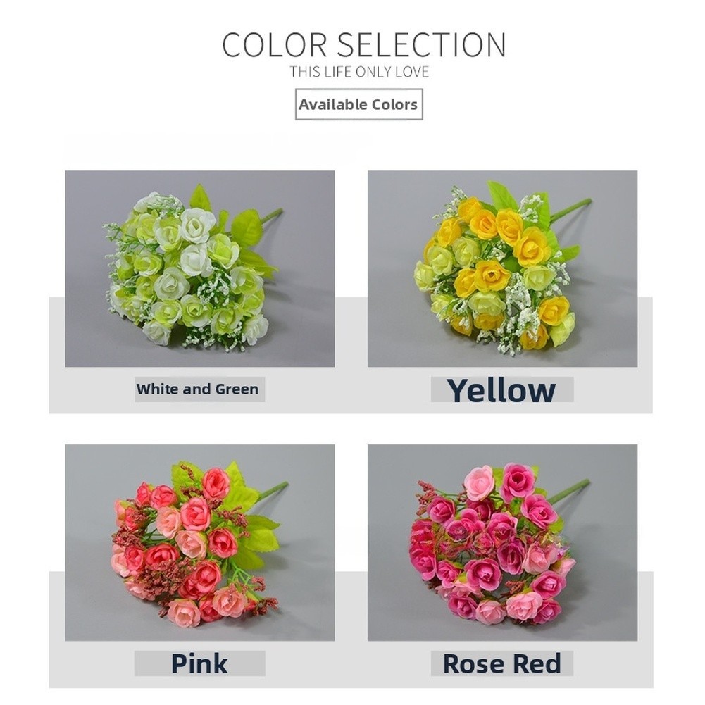 21 Head Diamond Rose Silk Flower Bouquet Artificial for Wedding and Home Decor