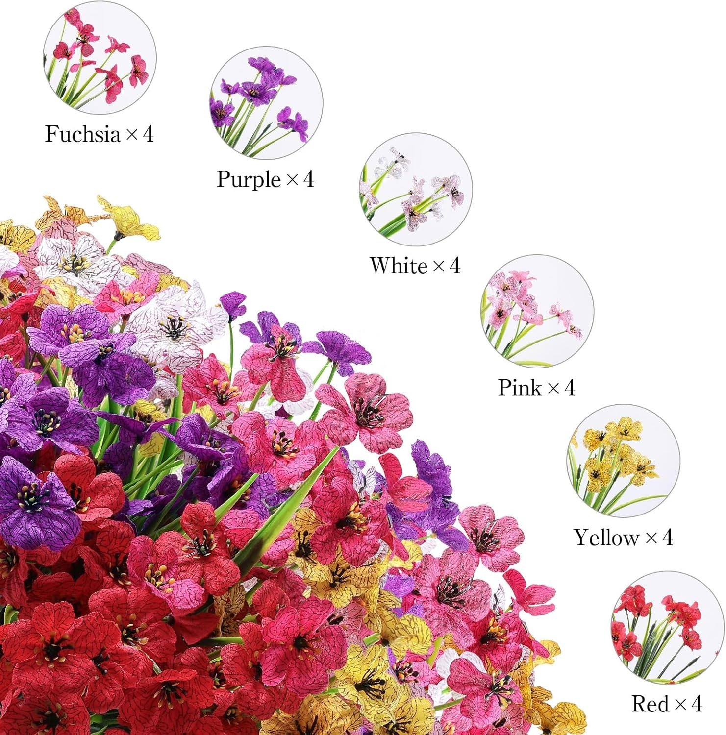 24 Bundles Artificial Flowers for Outdoor,No Fade Fake Plastic Flowers Faux P…