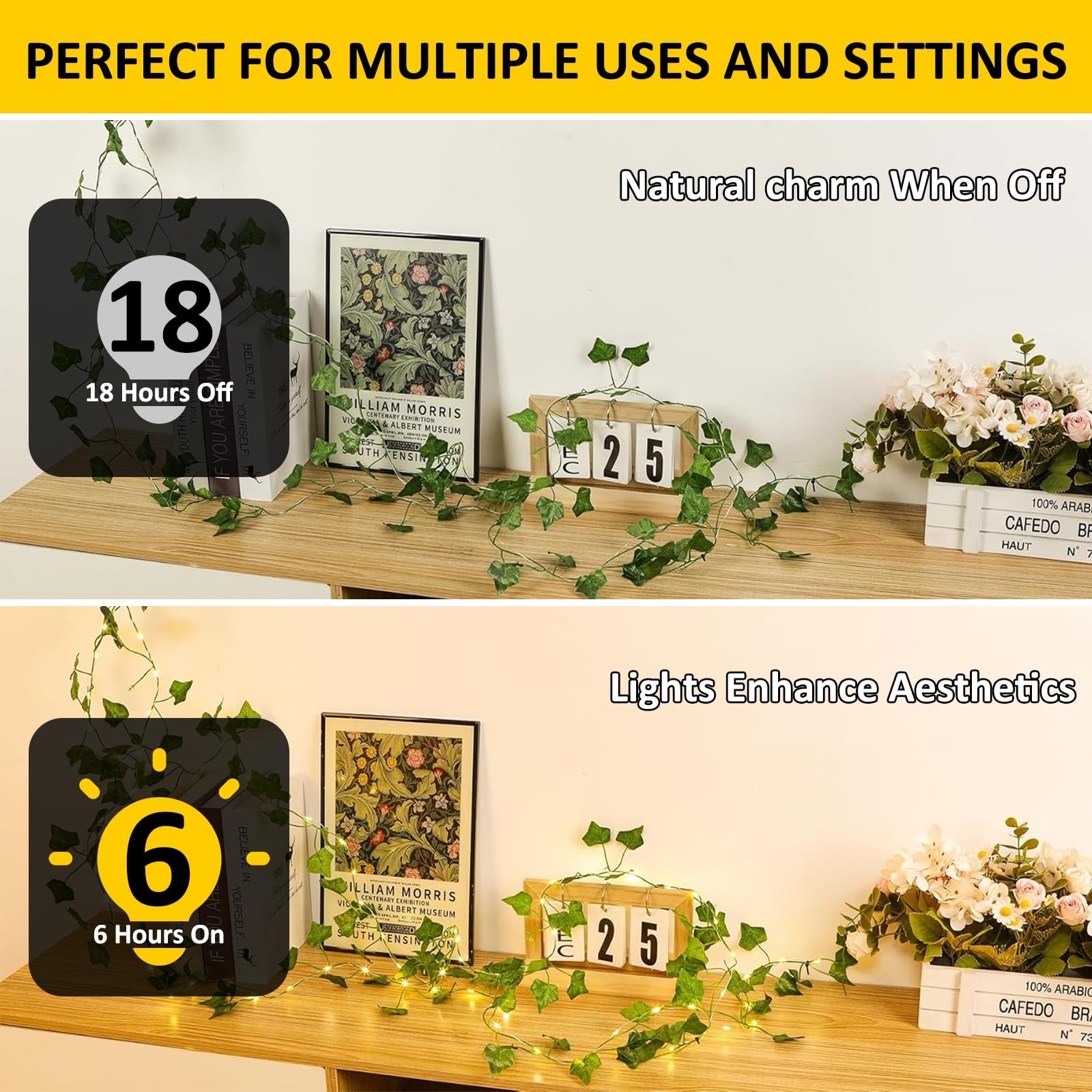 Vine with Fairy Lights Battery Operated, 33Ft 100 LED Ivy String Lights with …