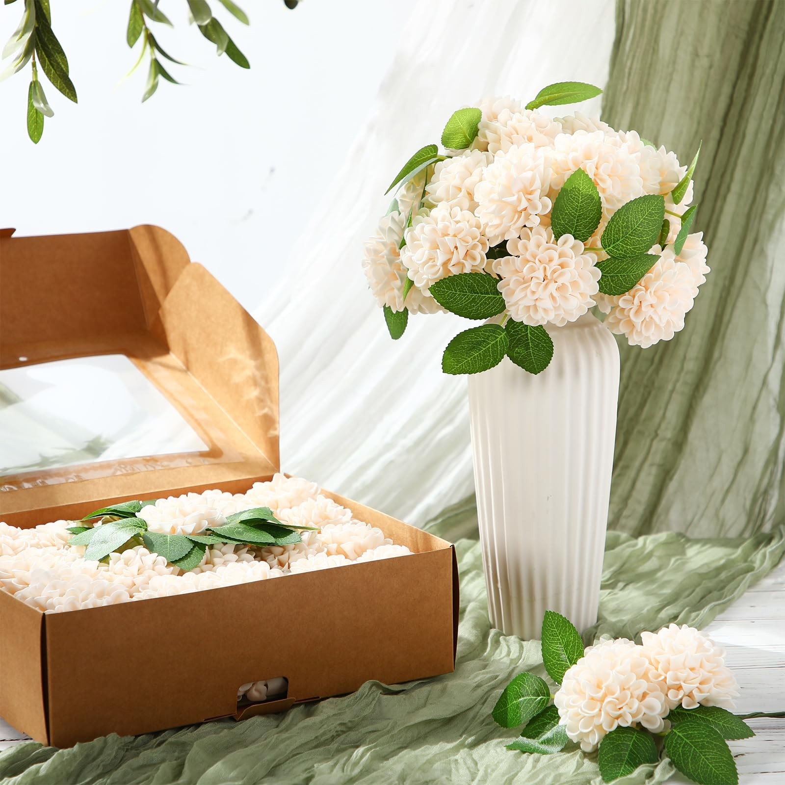 100 Pcs Artificial Dahlia Flowers Bulk Foam Roses Flowers with Stems Floral A…