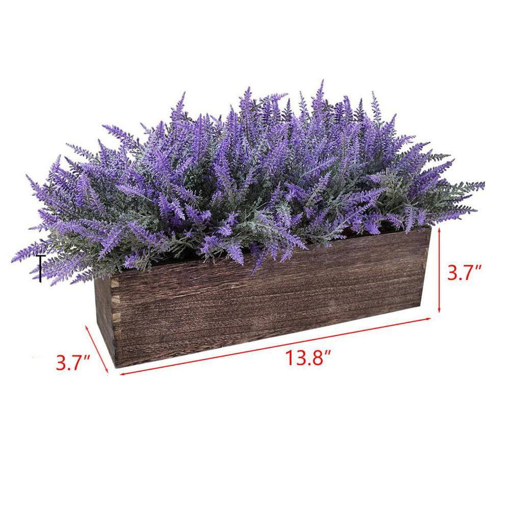 14 In. Artificial Lavender Plants in Brown Rectangular Wood Planter