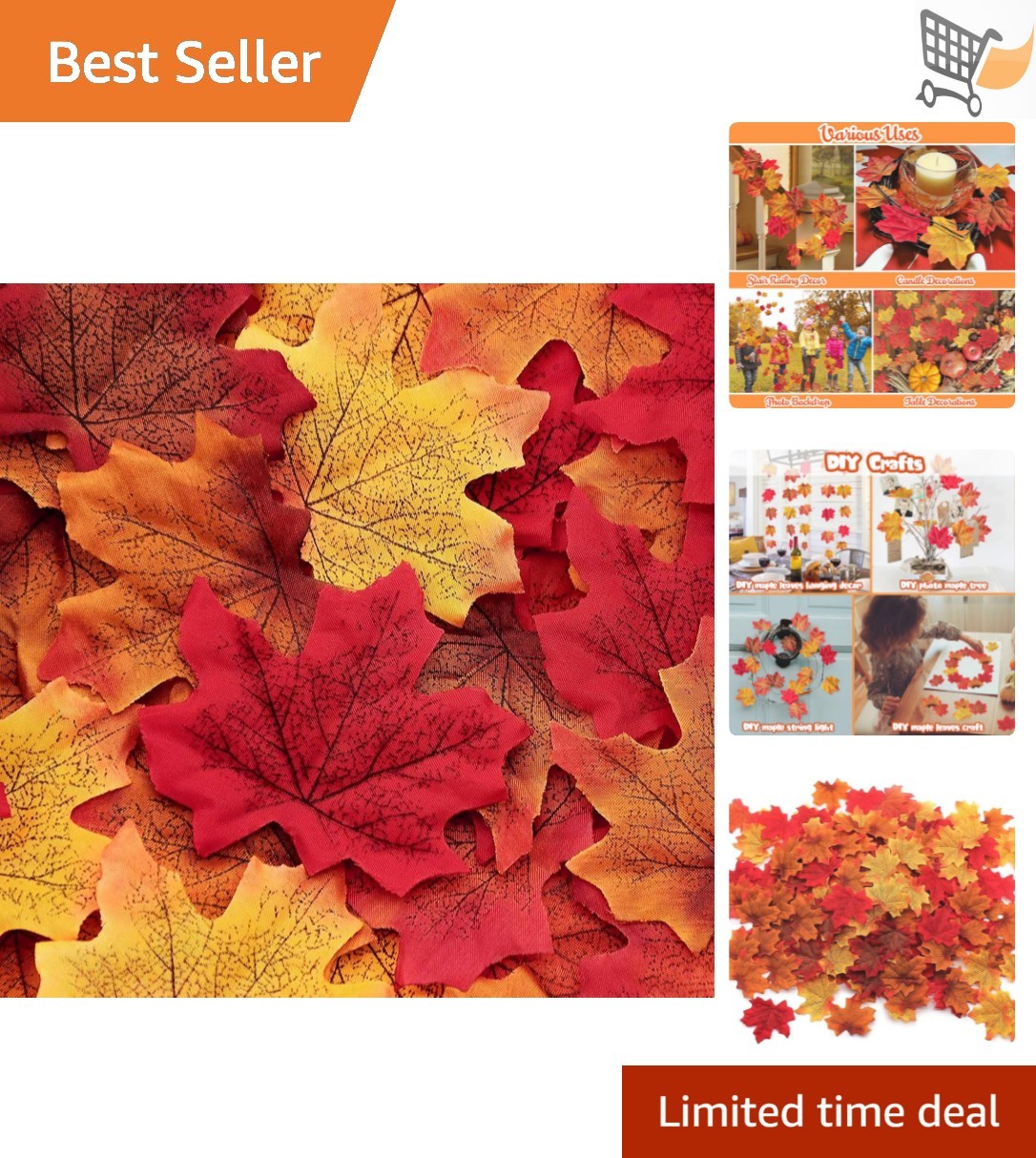 Artificial Maple Leaves Fall Decorations 1100pcs Multicolored for Weddings Pa…