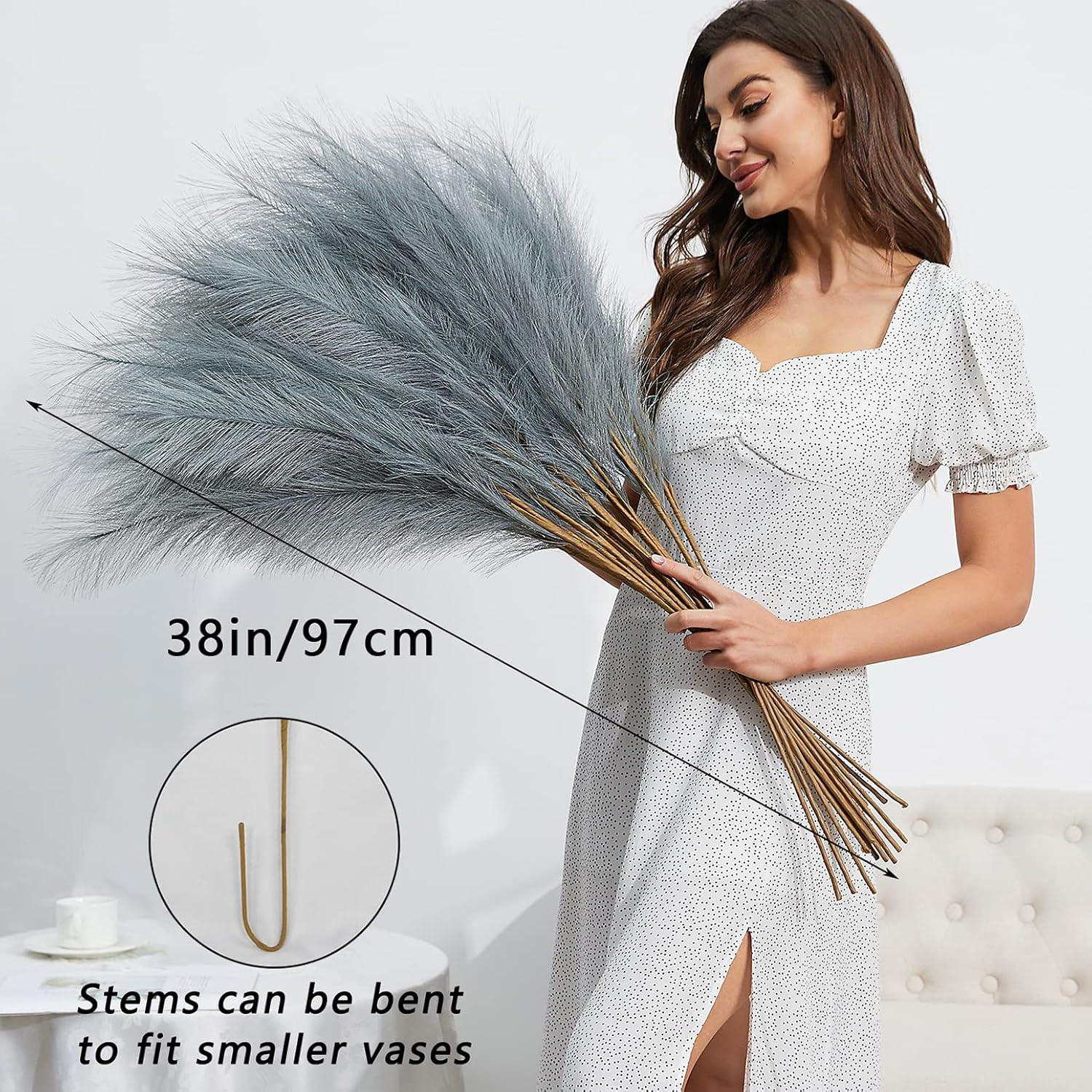 FOTEEWL 8 PCS Faux Pampas Grass Decor 38″/3.1FT Tall Fake Pompas Floral Large Ar
