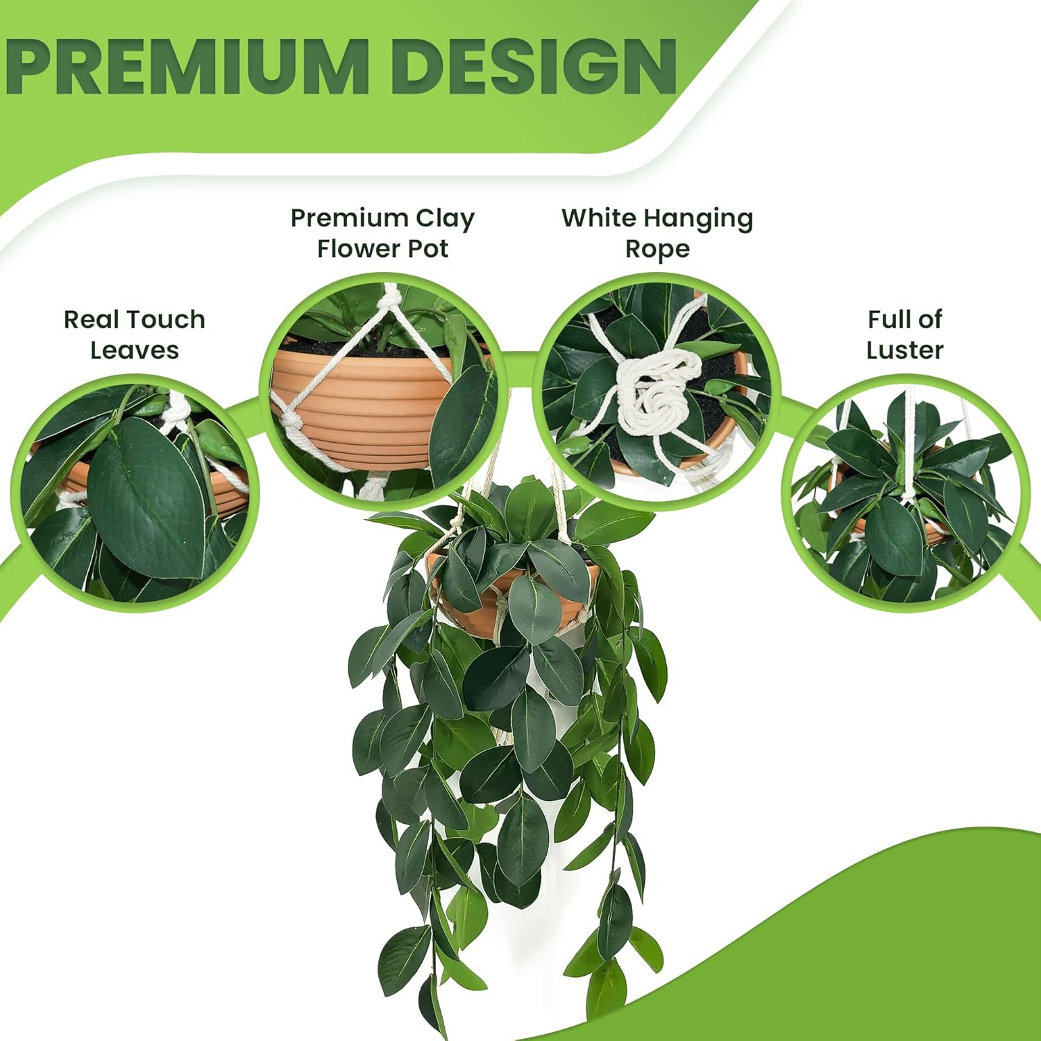 Artificial Hanging Plant in Clay Pot – Dark Green Wall Decor for Home