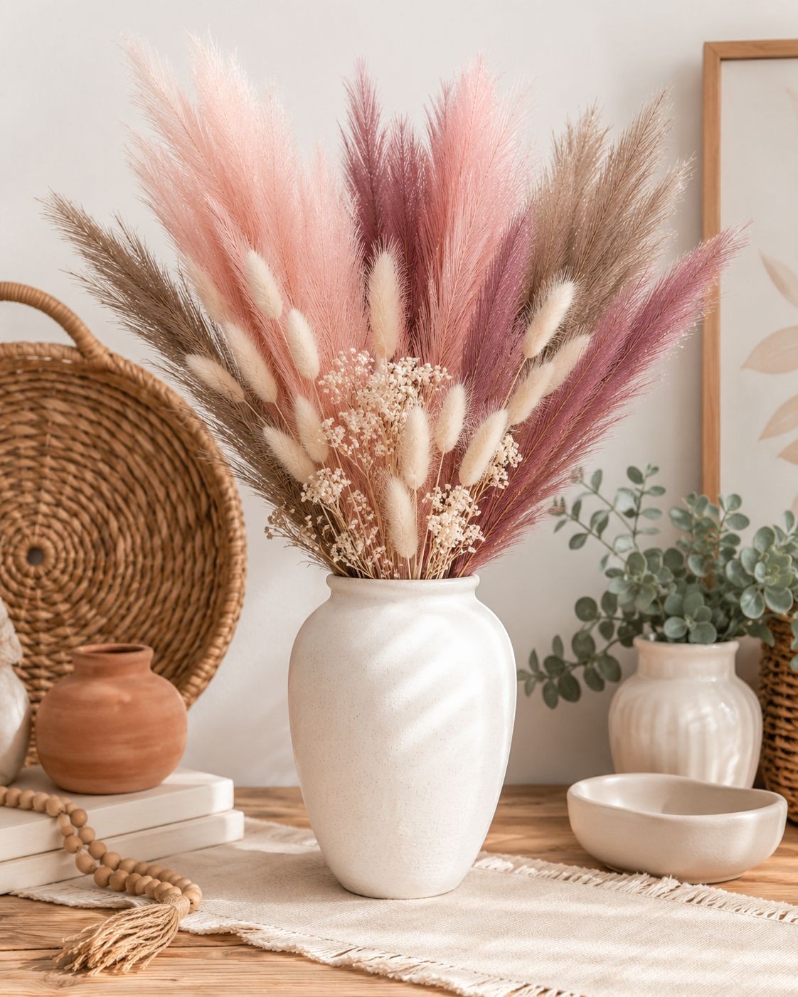 Dusty Pink Pampas Grass Decor Set of 15 Faux Pampas Stems Blush Mauve Taupe Pamp
