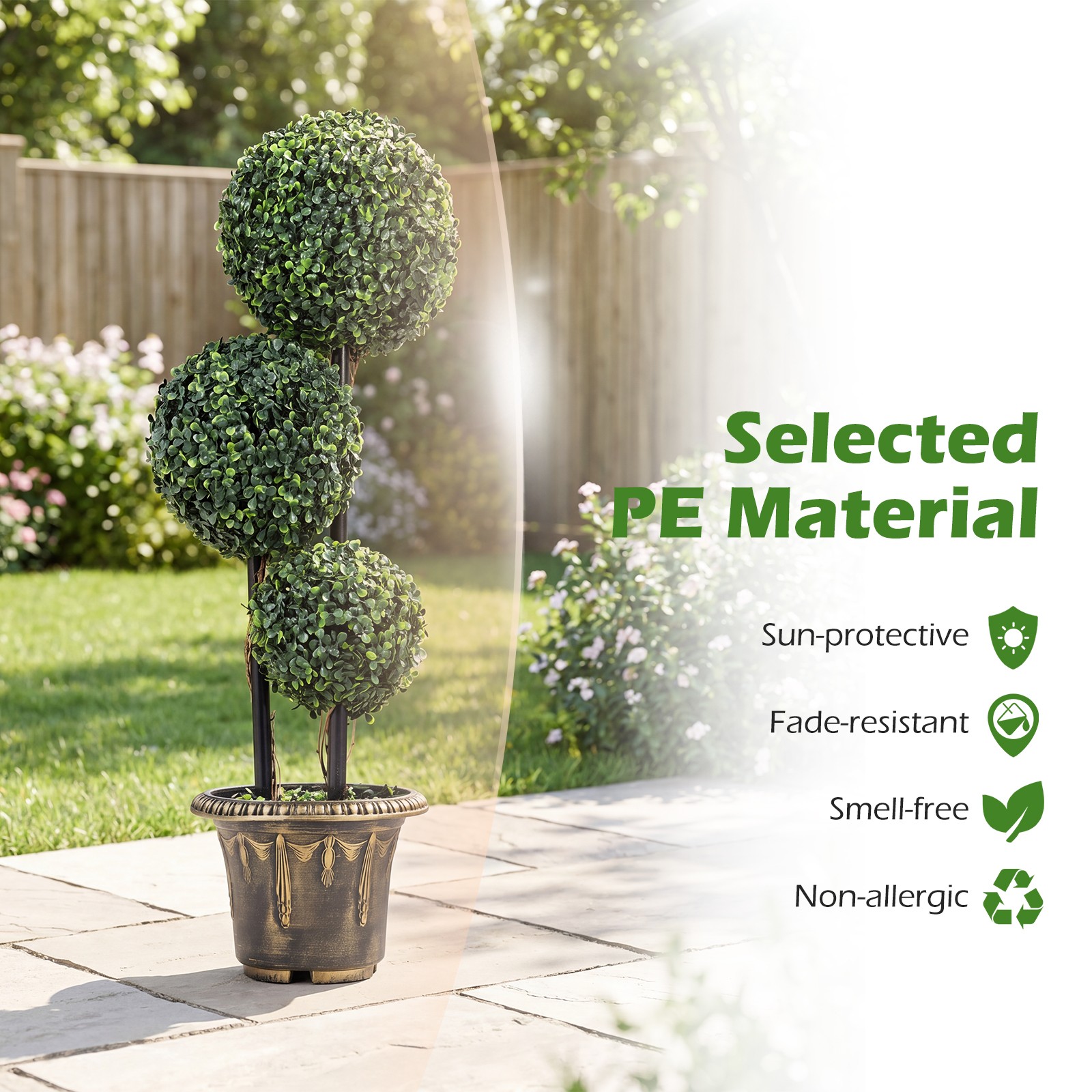 3 FT Artificial Boxwood Topiary Tree, Sun-Protective Triple Ball Shrubs,Indoor