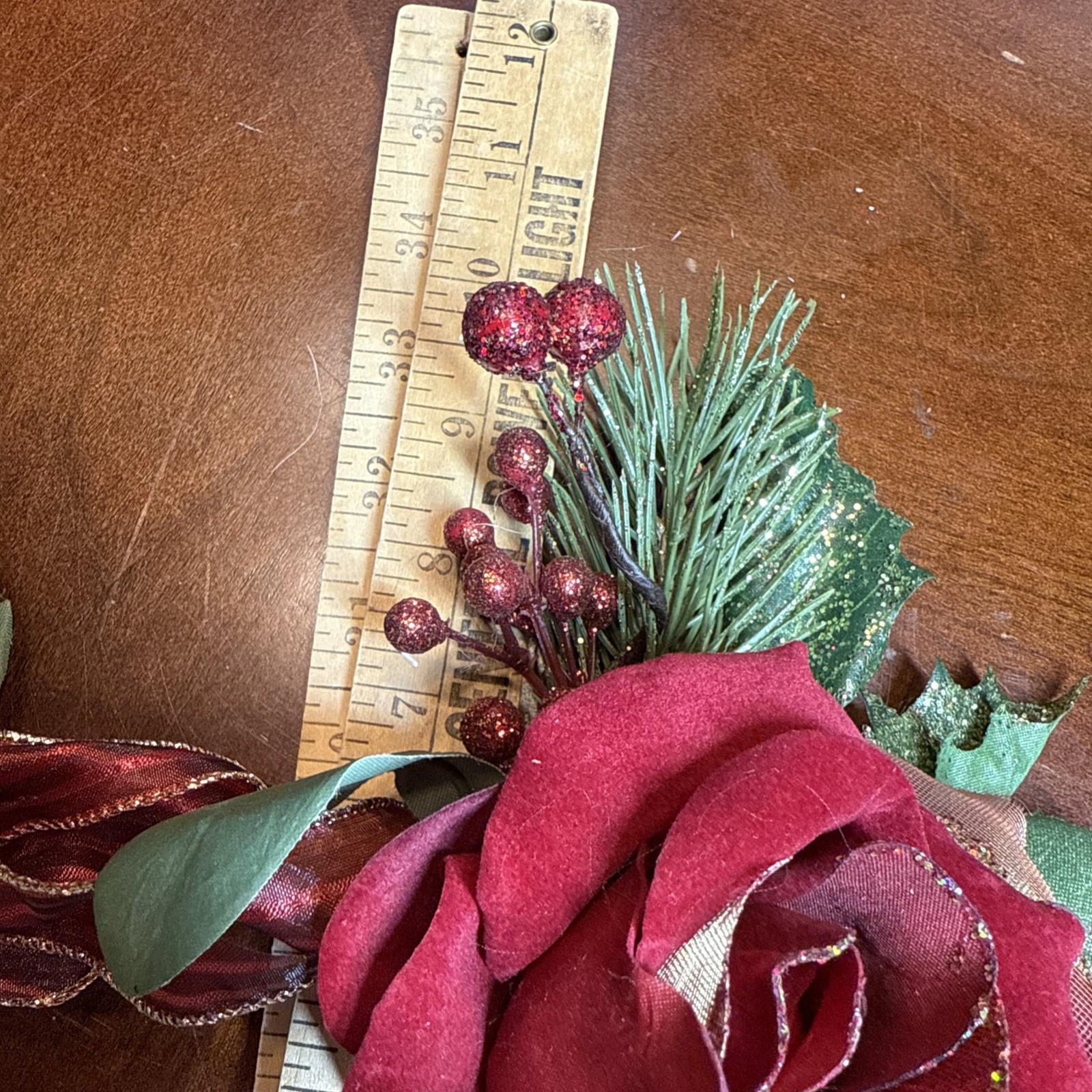 3 Pcs Faux Velvet Rose Flowers W/ Bows Christmas Pier One VTG Home Decorating
