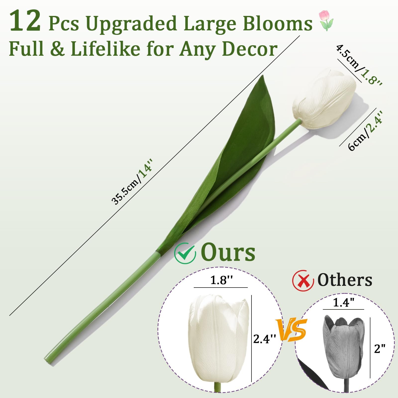 12 PCS White Artificial Tulips Real Touch Faux Flowers 14 Inch Bouquet