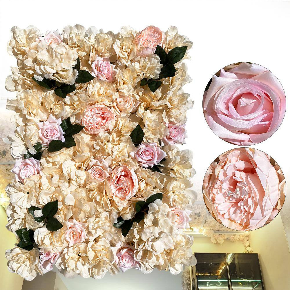 12- Pcs 23.62 In. X 15.74 In. Artificial Silk Rose Flower Wall Panel Hedge for W