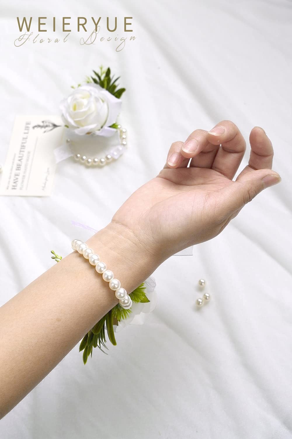 2 PCS White Rose Wrist Flower & Mens Corsage Wedding Ceremony Boutonniere