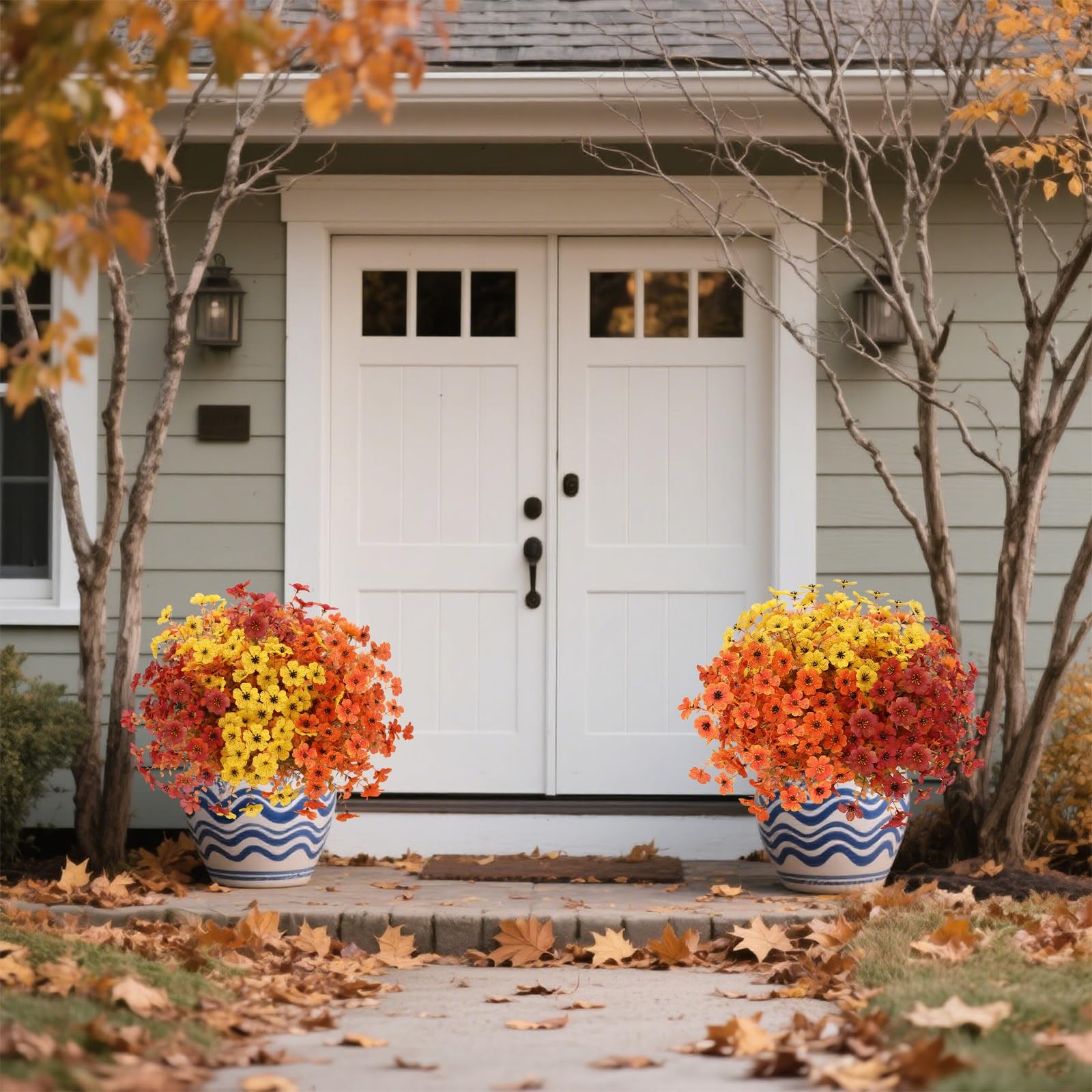 12 Bundles Artificial Fall Flowers Faux Mums for Outdoor Indoor, Artificial P…