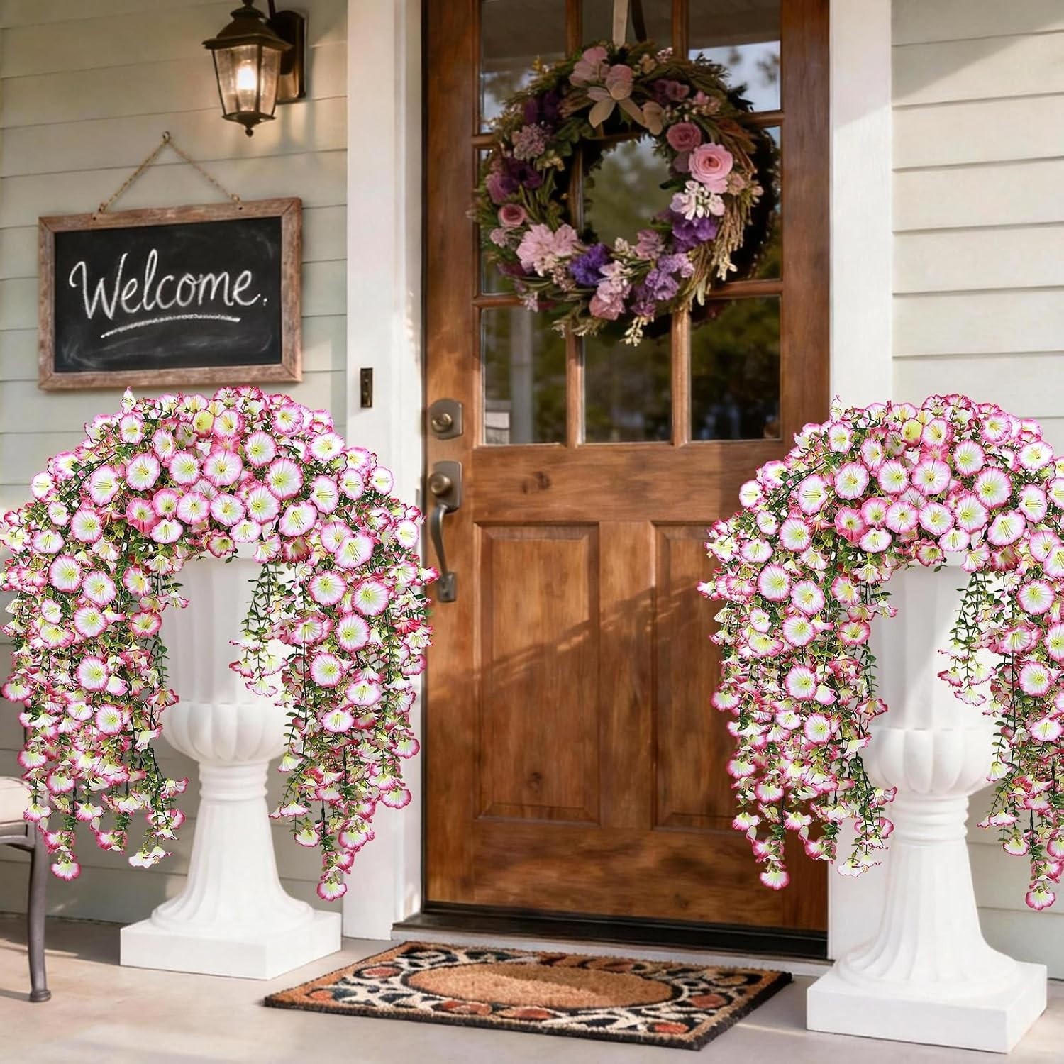 Artificial Hanging Flowers for Outdoors, 2 PCS 300 Blooms UV Resistant Mornin…