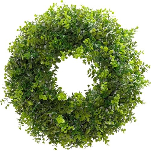 18 Inch Boxwood Wreath for Front Door-Artificial Spring 02-18 Inch Green