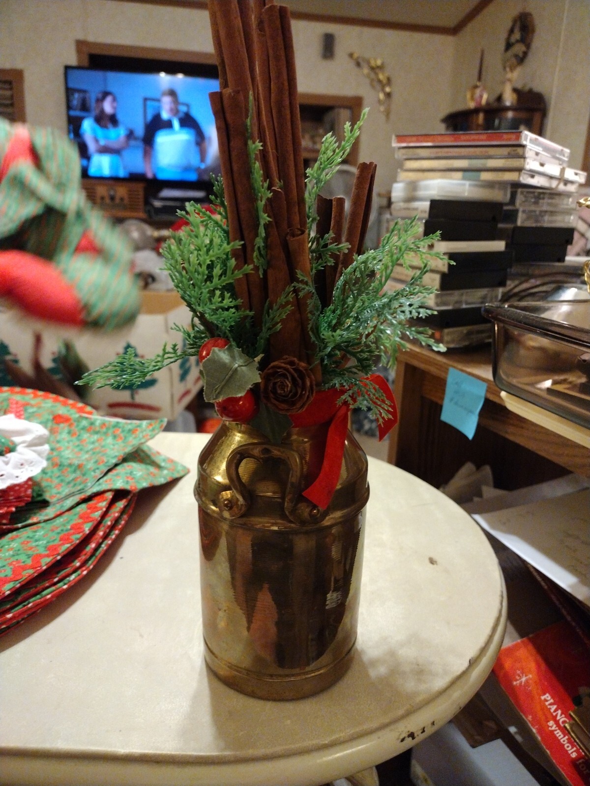 Brass Canister With Cinnamon Sticks Arangement