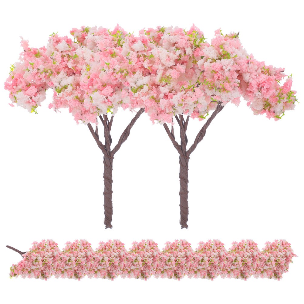 10Pcs Reusable Miniature Pink Cherry Blossom Trees Plastic Simulation Tree Model