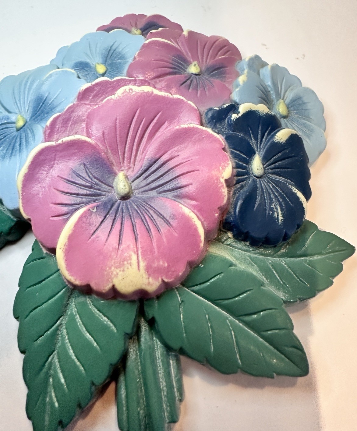 Vintage Burwood Pansy Flower & Teapot Wall Hanging Plaques Set (3)