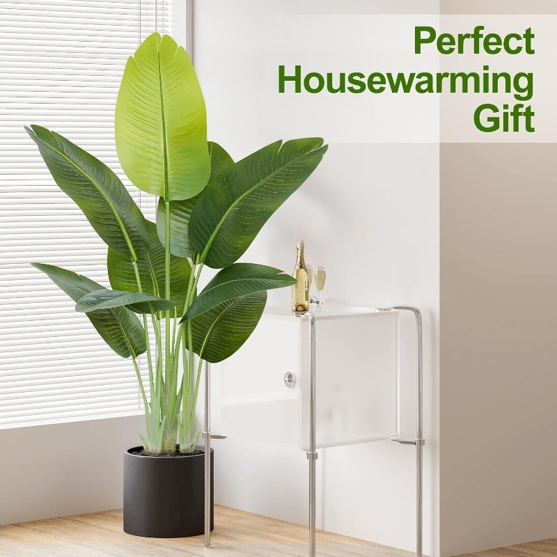 Bird of Paradise Artificial Plant 4ft Faux Banana Leaf Tree with 9 Trunks