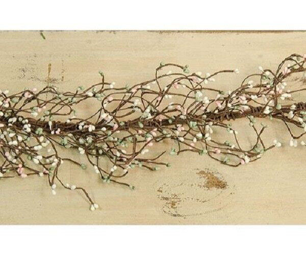 NEW Farmhouse PINK CREAM LT GREEN PIP BERRY GARLAND 48″ Primitive Crafts Cottage