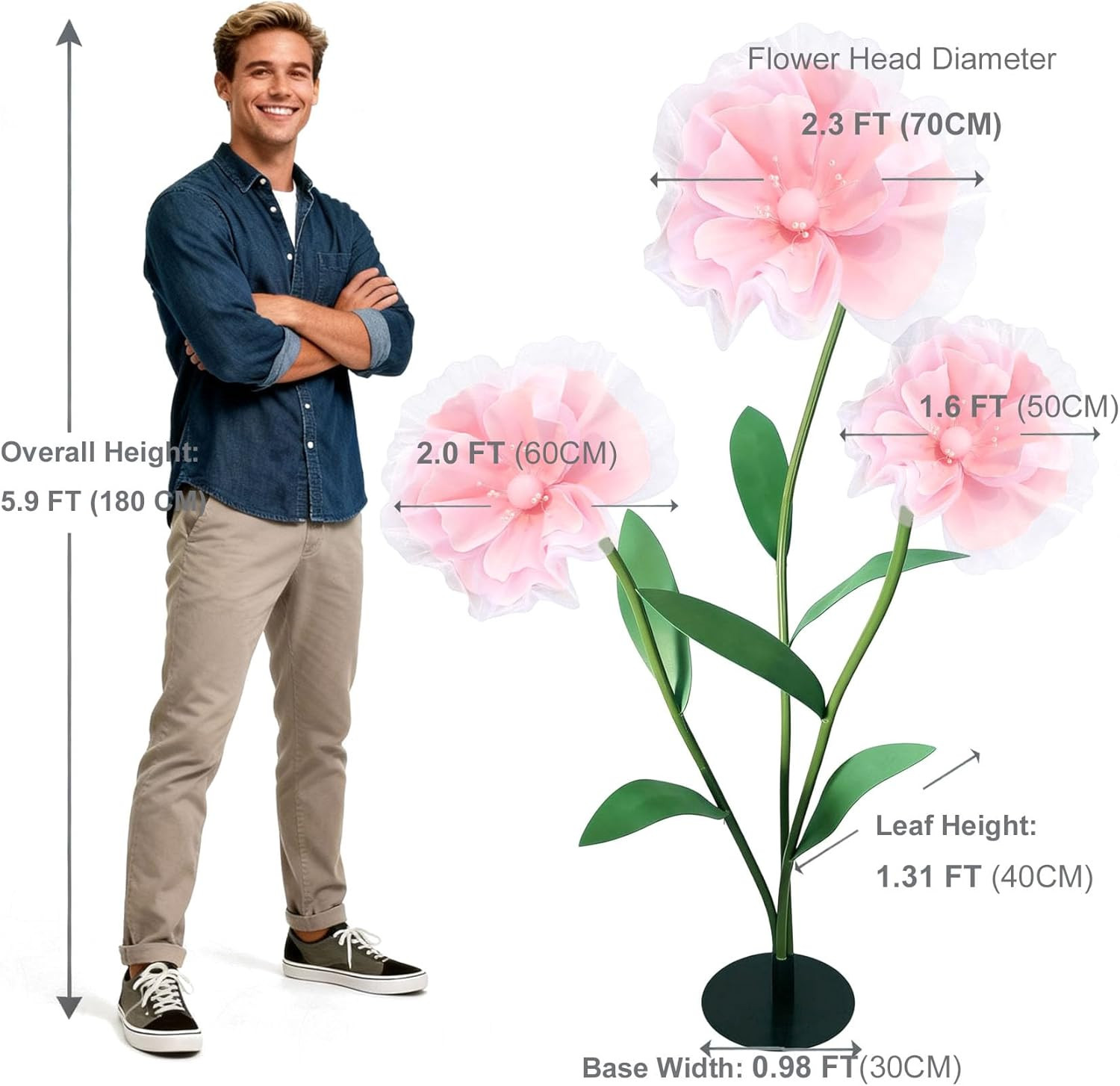 Giant Soft Pink Flower Decoration Set with Stand – 3-Pack for Events & Home