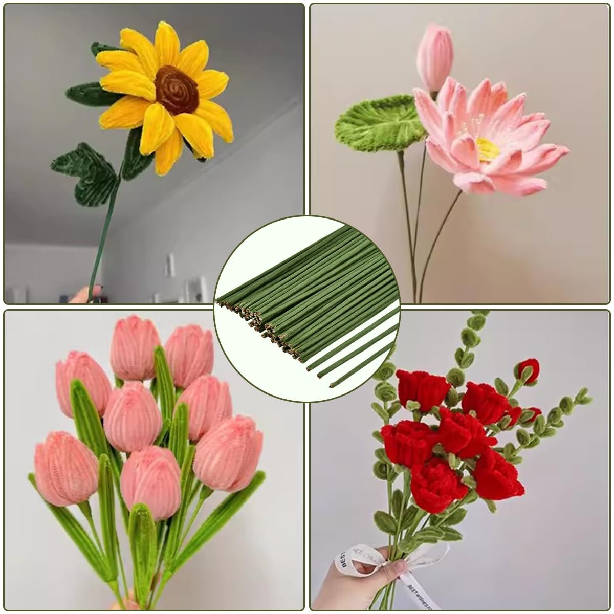 60 Pack Floral Wire Stems 2 Gauge 16 Inch Artificial Flower Stem Rods Green